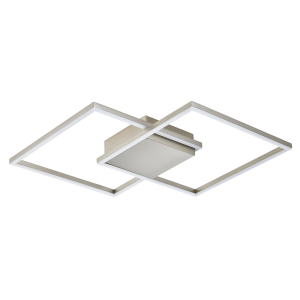 Modern LED Flush Ceiling Light Fitting in Sleek Satin Nickel with Square Arms