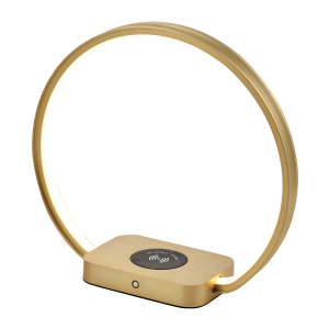 Brushed Gold Touch Dimmer LED Table Lamp with Qi Wireless Charger and USB-C Port