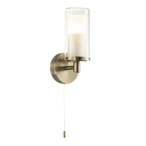 Contemporary Double Glass and Antique Brass Metal Bathroom Wall Lamp IP44 Rated