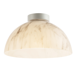 Modern White Marble Effect Domed Glass Ceiling Light with Gloss Metal Backplate