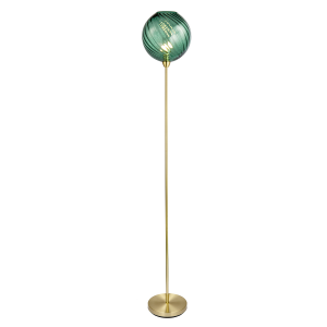 Designer Chic Floor Lamp with Brushed Gold Base and Emerald Green Glass Shade