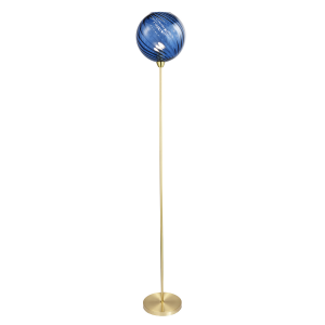 Designer Chic Floor Lamp with Brushed Gold Base and Midnight Blue Glass Shade