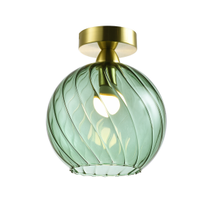 Designer Chic Ceiling Light with Brushed Gold Base and Emerald Green Glass Shade