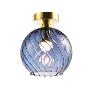 Designer Chic Ceiling Light with Brushed Gold Base and Midnight Blue Glass Shade