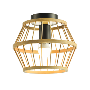 Vintage and Industrial Black Metal Ceiling Light Fitting with Outer Bamboo Frame