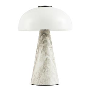 Modern Designer Grey Marble Effect Table Lamp with Domed Opal White Glass Shade