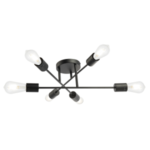 Industrial Designer Styled Mat Black Ceiling Light with Straight Metal Arms