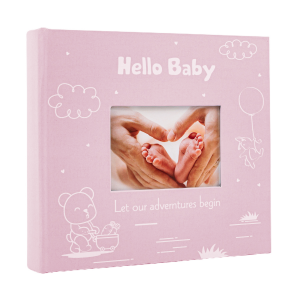 Cute Hello Baby Pink Photo Album Holds 80 Photographs with Front Cover Picture