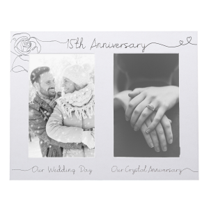 Beautiful Double Picture Frame for 15th Wedding Anniversary - Silver Foil Text