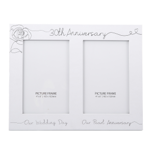 Beautiful Double Picture Frame for 30th Wedding Anniversary - Silver Foil Text