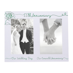 Beautiful Double Picture Frame for 55th Wedding Anniversary - Green Foil Text