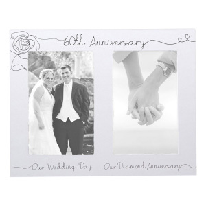 Beautiful Double Picture Frame for 60th Wedding Anniversary - Silver Foil Text