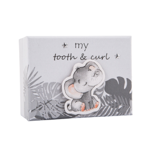 Cute Baby Elephant Grey Tooth and Curl Box with Silver Stars and Palm Leaves
