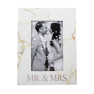Modern MR & MRS Picture Frame with Marble Effect Finish and Silver Foil Text
