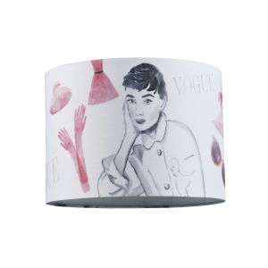 Audrey Hepburn Vogue Themed Fabric Lamp Shade with Pink Dresses and Gloves