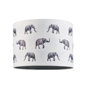 Dark Grey Elephants White Cotton 25cm Lampshade with Inner Light Grey Lining