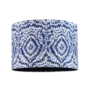 Modern Kaleidoscope Design Drum Lamp Shade in White and Midnight Blue Linen