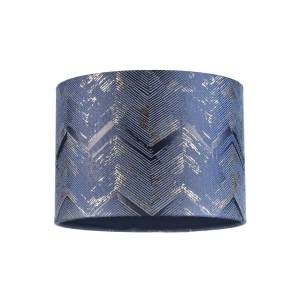 Contemporary Midnight Blue Drum Lamp Shade with Gold and Silver Metallic Decor