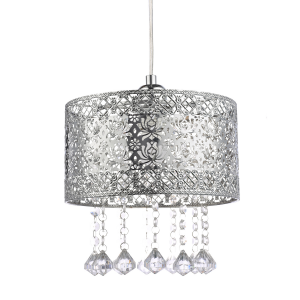 Floral Moroccan Pendant Light Shade in Shiny Chrome with Clear Acrylic Droplets