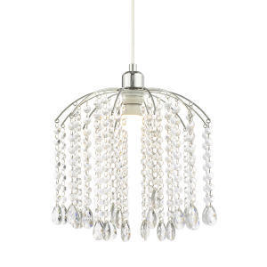 Waterfall Pendant Lamp Shade with Clear Acrylic Droplets and Chrome Metal Frame