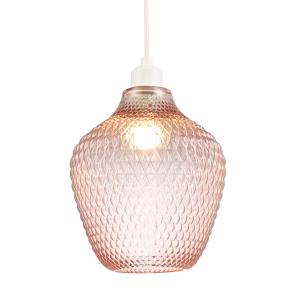 Modern Designer Soft Blush Pink Curvy Diamond Etched Glass Pendant Lamp Shade