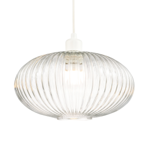Modern Designer Clear Transparent Line Ribbed Glass Oval Pendant Lamp Shade