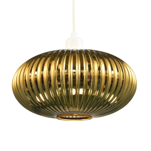 Modern Designer Shiny Gold Plated Line Ribbed Glass Oval Pendant Lamp Shade
