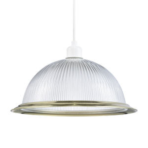 Traditional Classic American Diner Pendant Shade with Gold Trim and Ribbed Glass