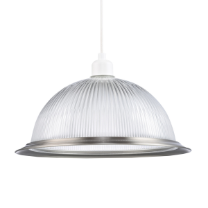 Traditional American Diner Pendant Shade with Satin Nickel Trim and Ribbed Glass
