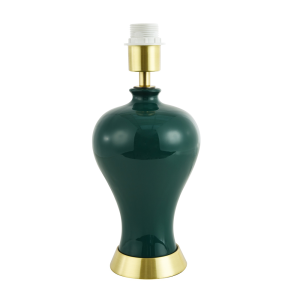 Traditional Ceramic Table Lamp Base in Glossy Forest Green with Satin Brass Trim