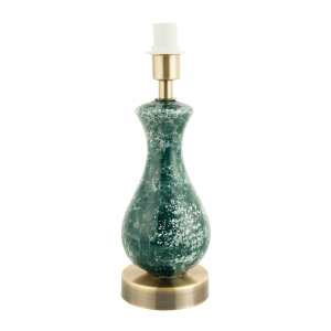 Dark Emerald Green Ceramic Table Lamp Base with White Snowflake and Marble Decor