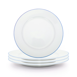 Set of 4 Durable White Ceramic Side Plates with Elegant Blue Rim