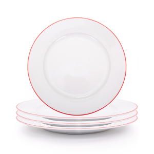 Set of 4 Durable White Ceramic Side Plates with Elegant Red Rim