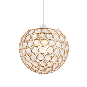 Modern Round Gold Globe Easy Fit Pendant Shade with Small Clear Acrylic Beads