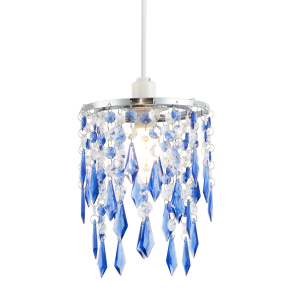 Modern Waterfall Design Pendant Shade with Clear/Blue Acrylic Drops and Beads