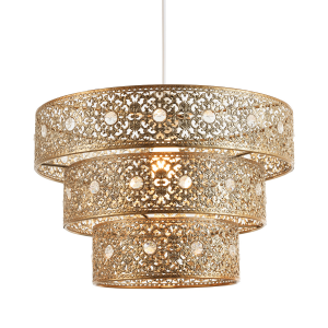 Polished Gold Acrylic Gem Moroccan Style Triple Tier Pendant Lighting Shade