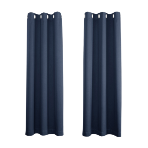 Cobalt Dusty Blue Blackout Thermal Eyelet Curtains - 46 x 63 Inch Drop - 2 Panel