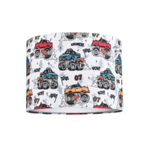 Modern and Colourful Monster Trucks Kids Cotton Fabric Drum Lamp Shade - 25cm