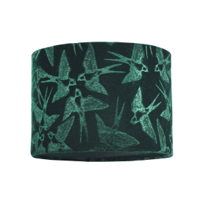 Bird Decorated Dark Forest Green Velvet Fabric Lamp Shade with Inner Lining