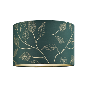 Modern Forest Green Cotton Fabric Drum Lamp Shade with Gold Foil Floral Design