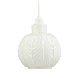 Designer Ribbed Leaf Themed Glossy Opal White Glass Pendant Lighting Shade