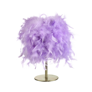 Modern and Chic Real Lilac Feather Table Lamp with Satin Nickel Base and Switch