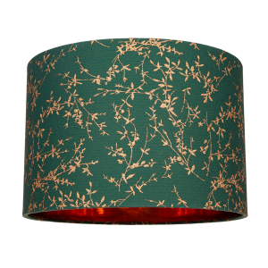 Modern Green Cotton Fabric 12" Lamp Shade with Copper Foil Floral Decoration