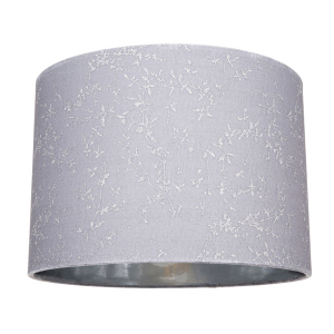 Modern Grey Cotton Fabric 12" Lamp Shade with Silver Foil Floral Decoration