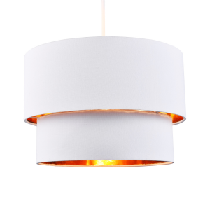 Modern Bright White Cotton Double Tier Ceiling Shade with Shiny Copper Inner