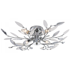 Modern Birch Semi Flush Ceiling Light with Clear & White Leaves