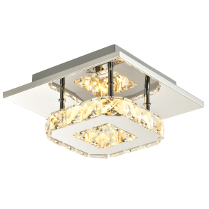 Modern LED Ceiling Light with Chrome Square Metal and Clear Crystal Glass Beads