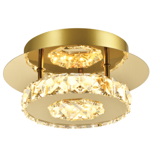 Modern LED Ceiling Light with Gold Plated Metal and Clear Crystal Glass Beads