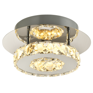 Modern LED Ceiling Light with Chrome Plated Metal and Clear Crystal Glass Beads