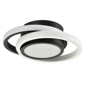 Modern LED Ceiling Light with Black and White Rings and Central Downlighter